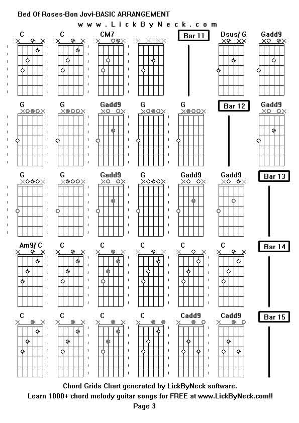 Chord Grids Chart of chord melody fingerstyle guitar song-Bed Of Roses-Bon Jovi-BASIC ARRANGEMENT,generated by LickByNeck software.
